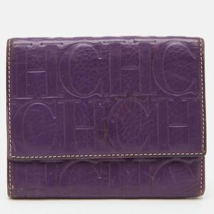 Ch Carolina Herrera Purple Monogram Embossed Leather Compact Wallet